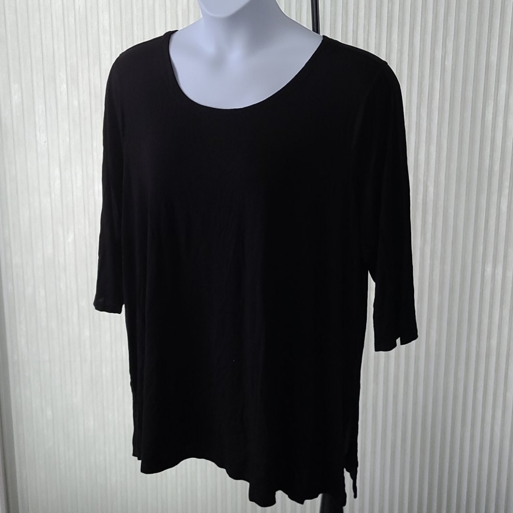 Boat Neck Simple Black 3/4 Sleeve Top